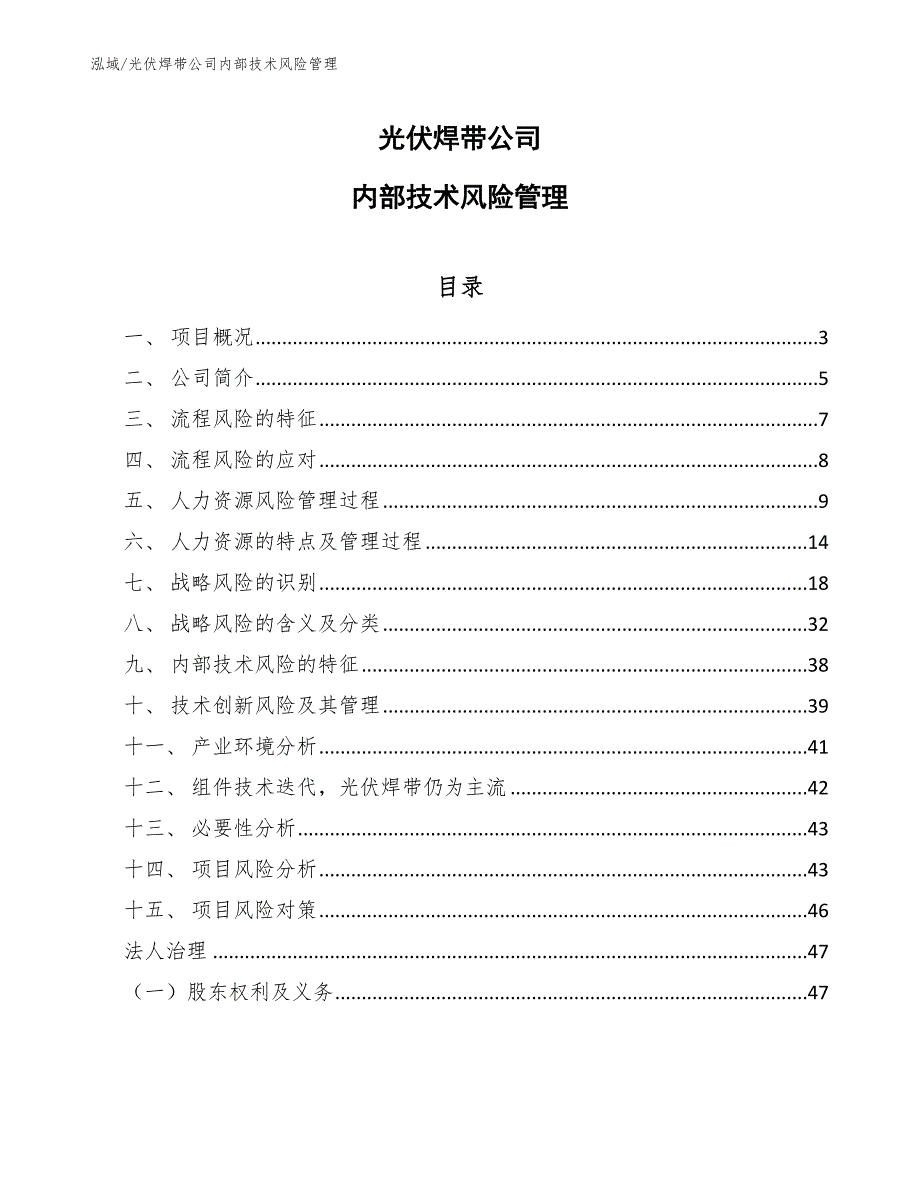 光伏焊带公司内部技术风险管理（范文）_第1页