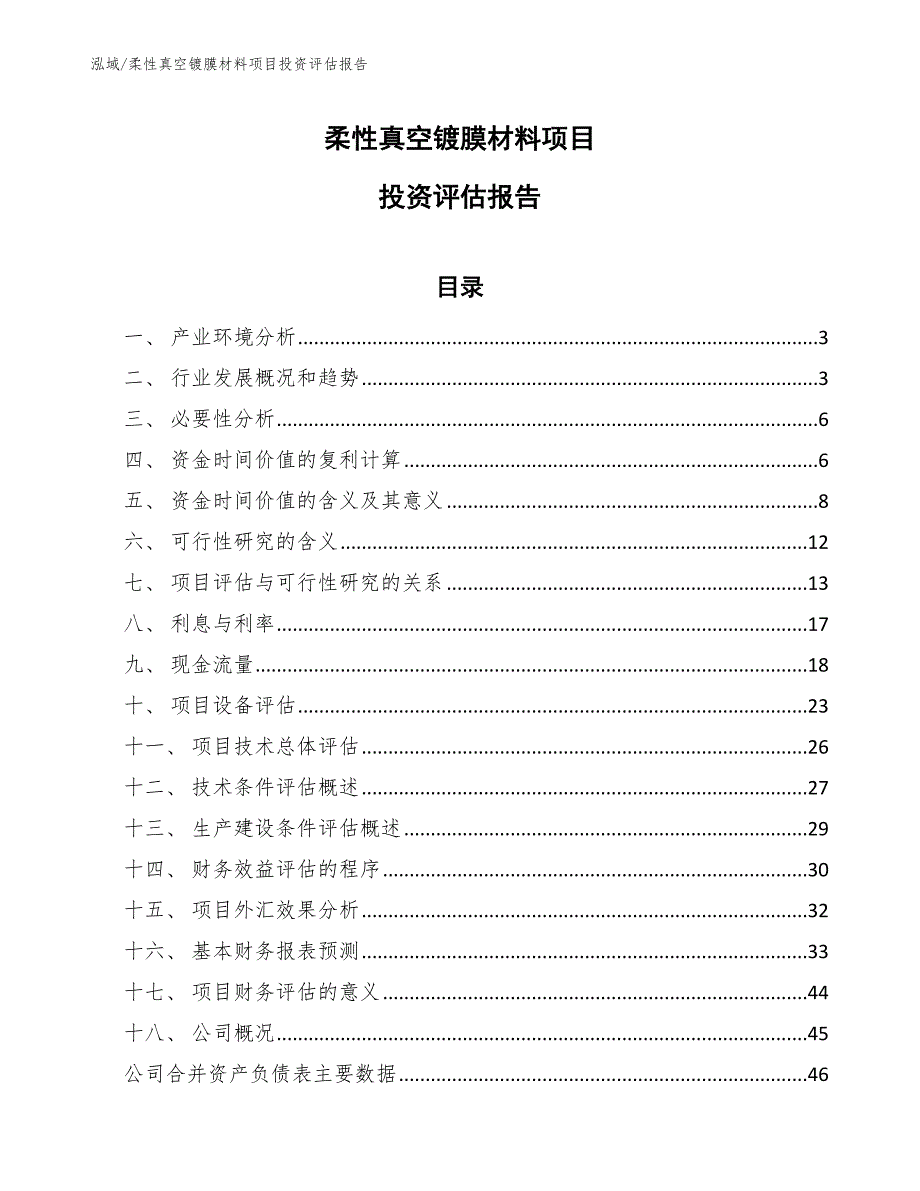 柔性真空镀膜材料项目投资评估报告_第1页