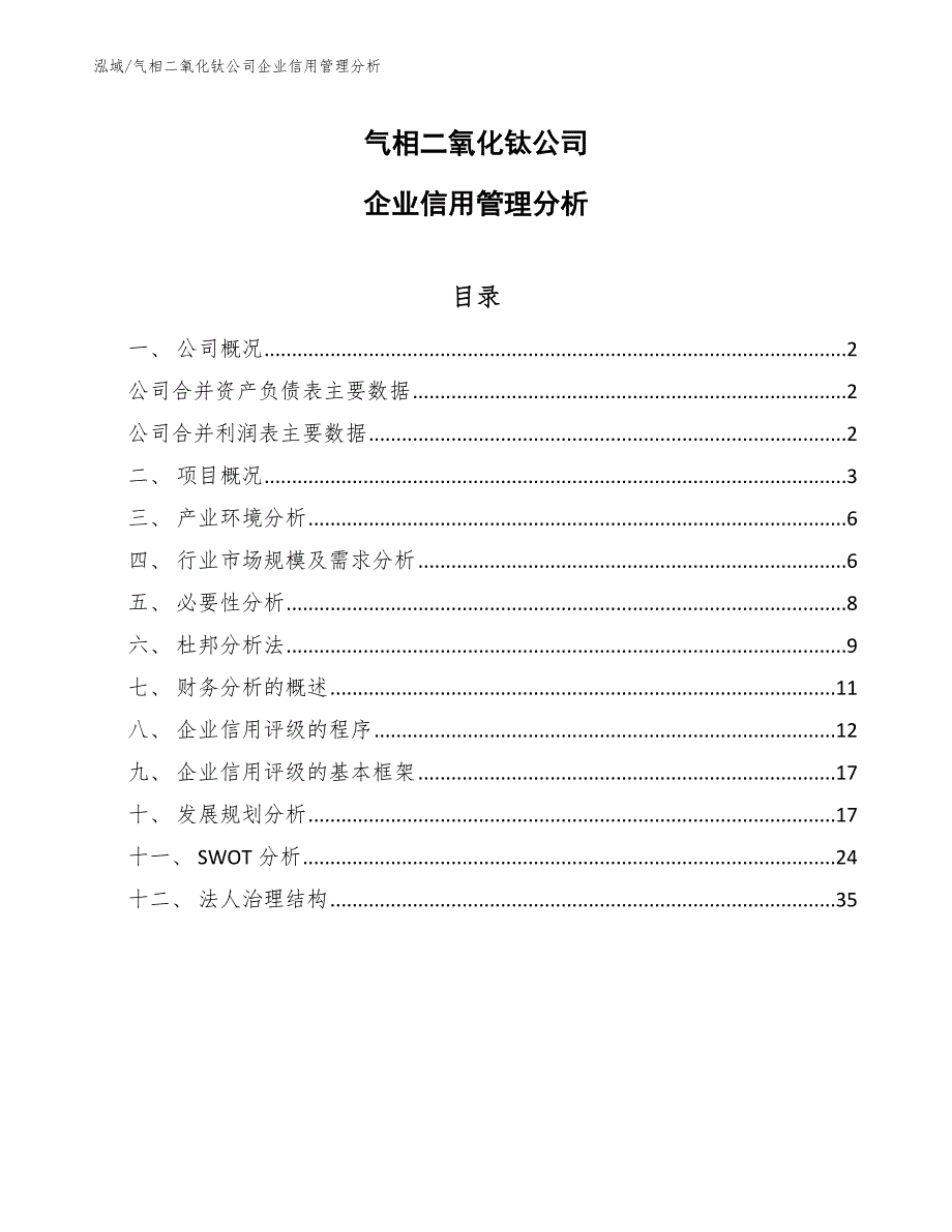 气相二氧化钛公司企业信用管理分析（参考）_第1页