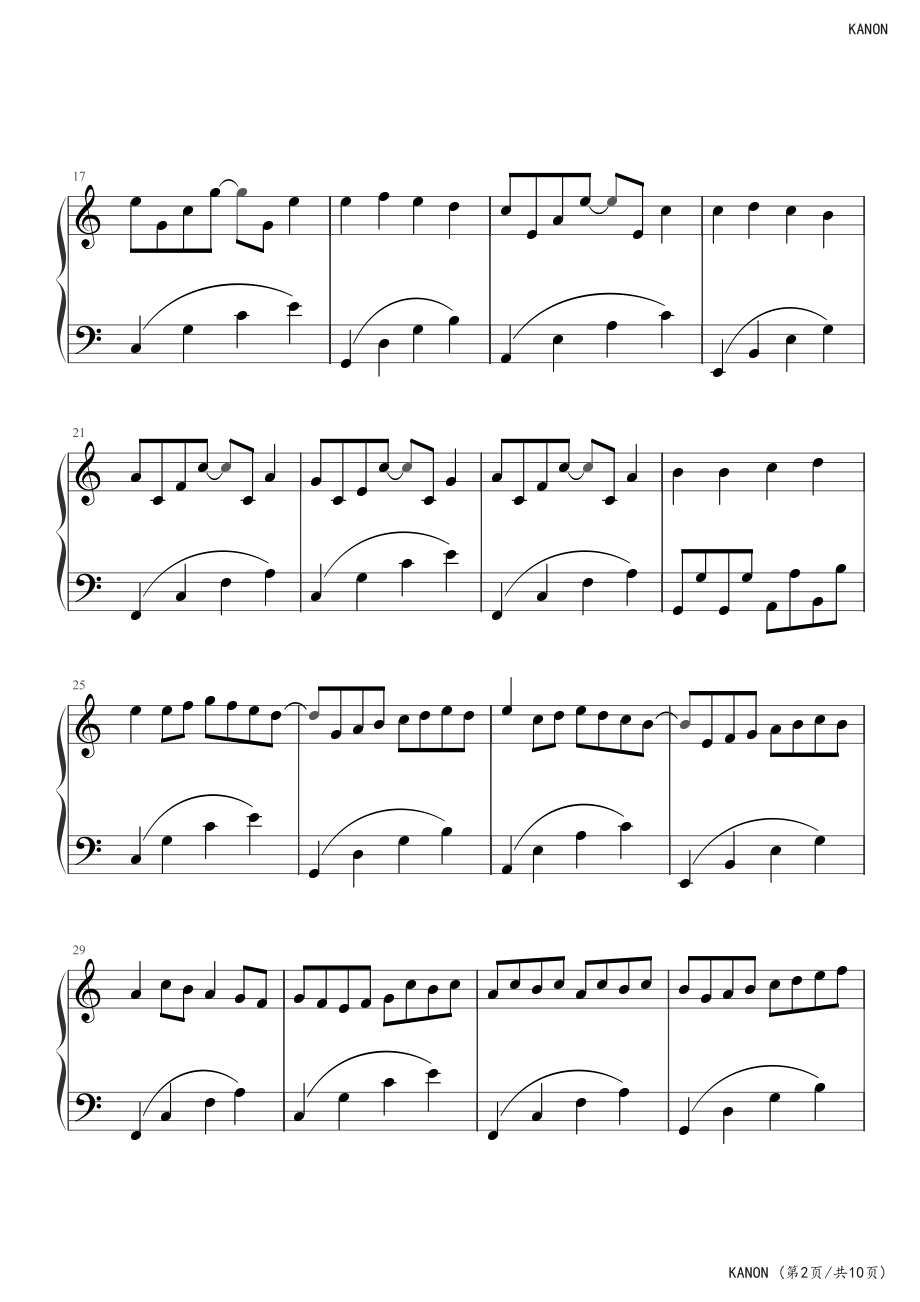 Canon in C Major-Simple Version 高清钢琴谱五线谱_第2页