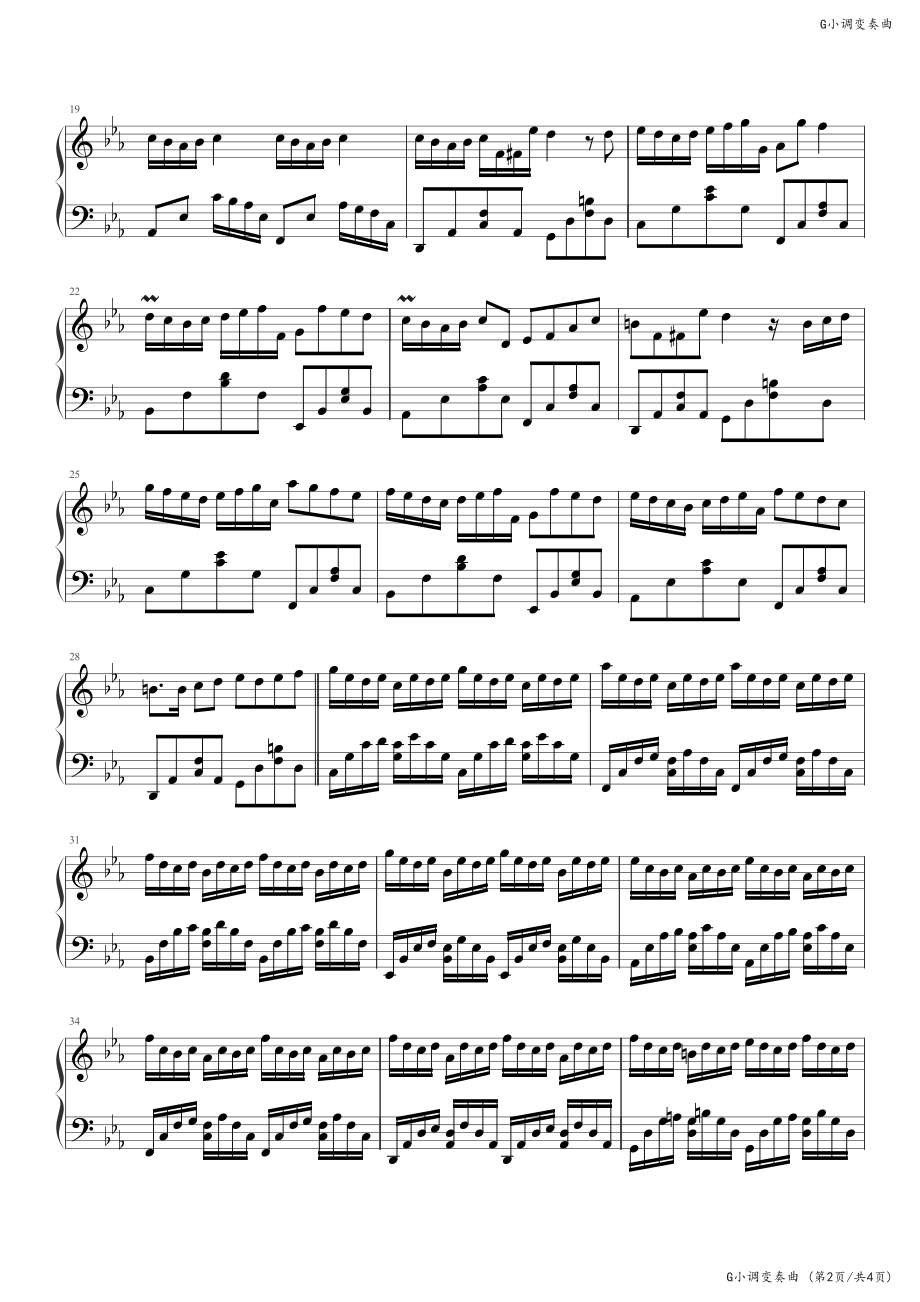 G小调变奏曲 高清钢琴谱五线谱_第2页