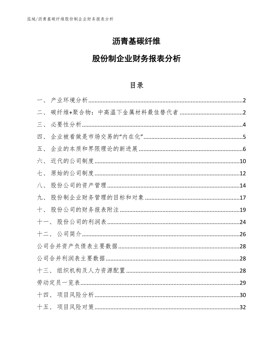 沥青基碳纤维股份制企业财务报表分析_范文_第1页