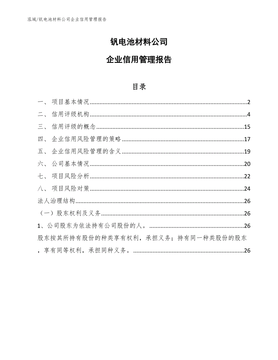 钒电池材料公司企业信用管理报告（范文）_第1页