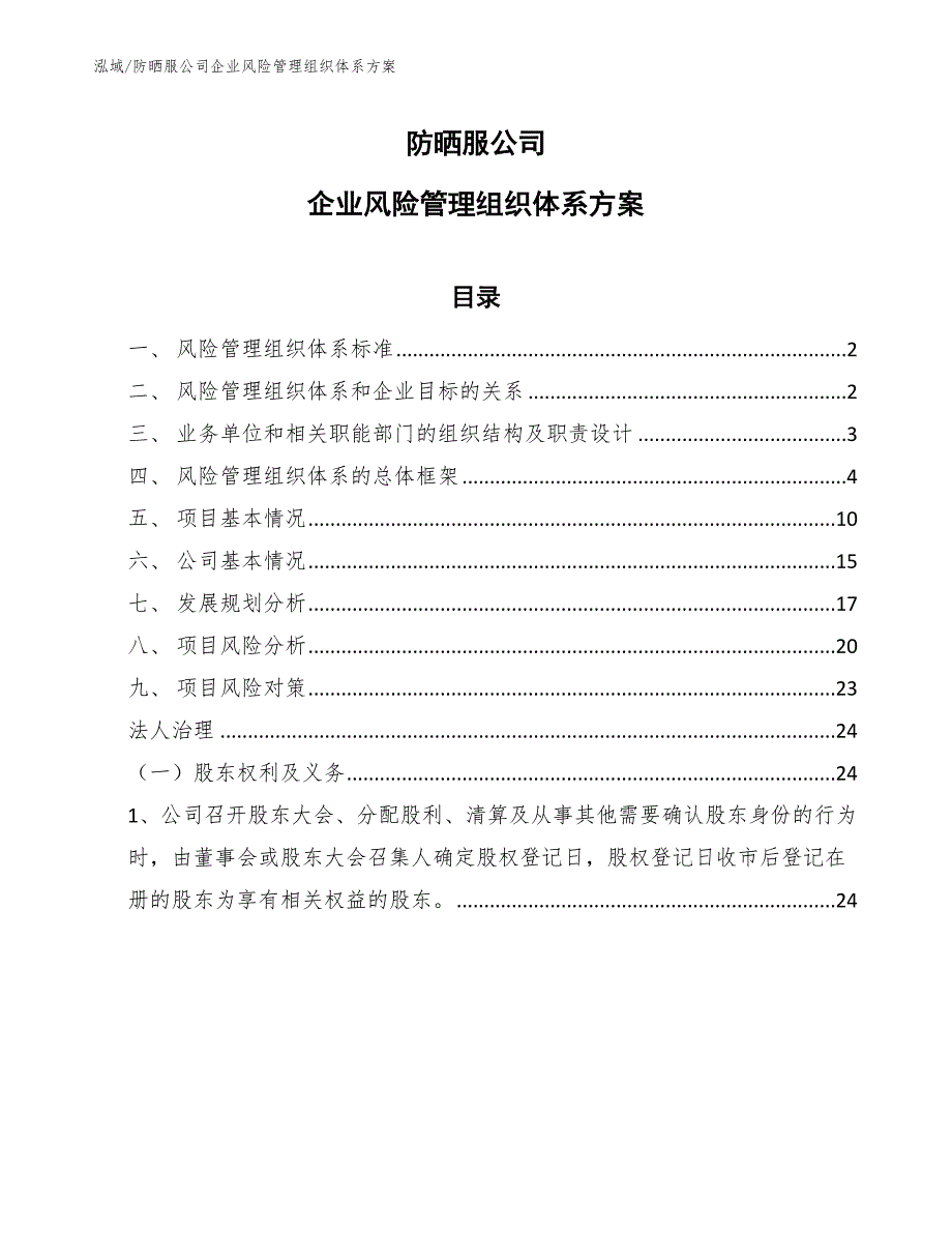 防晒服公司企业风险管理组织体系方案_第1页