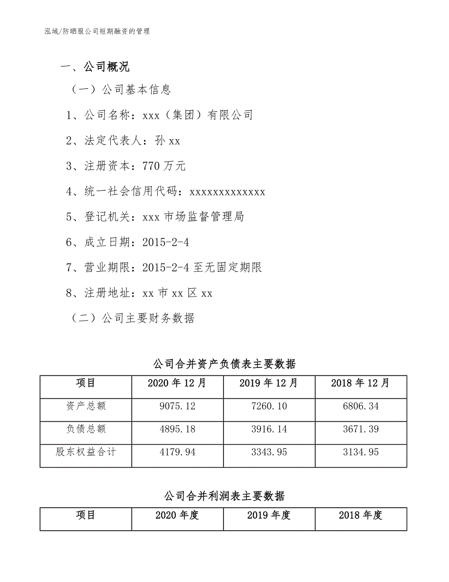 防晒服公司短期融资的管理_范文_第3页