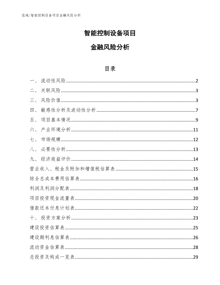 智能控制设备项目金融风险分析【范文】_第1页