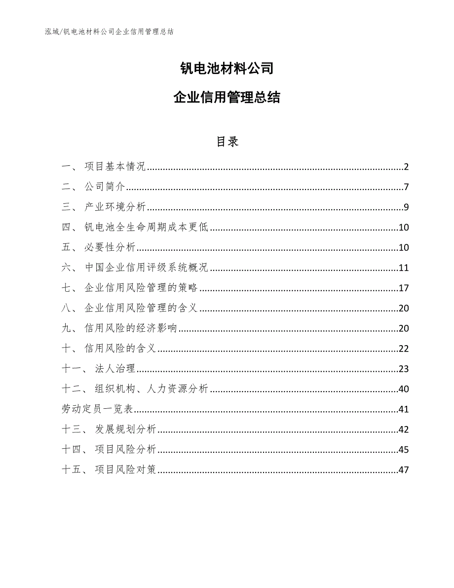 钒电池材料公司企业信用管理总结（参考）_第1页