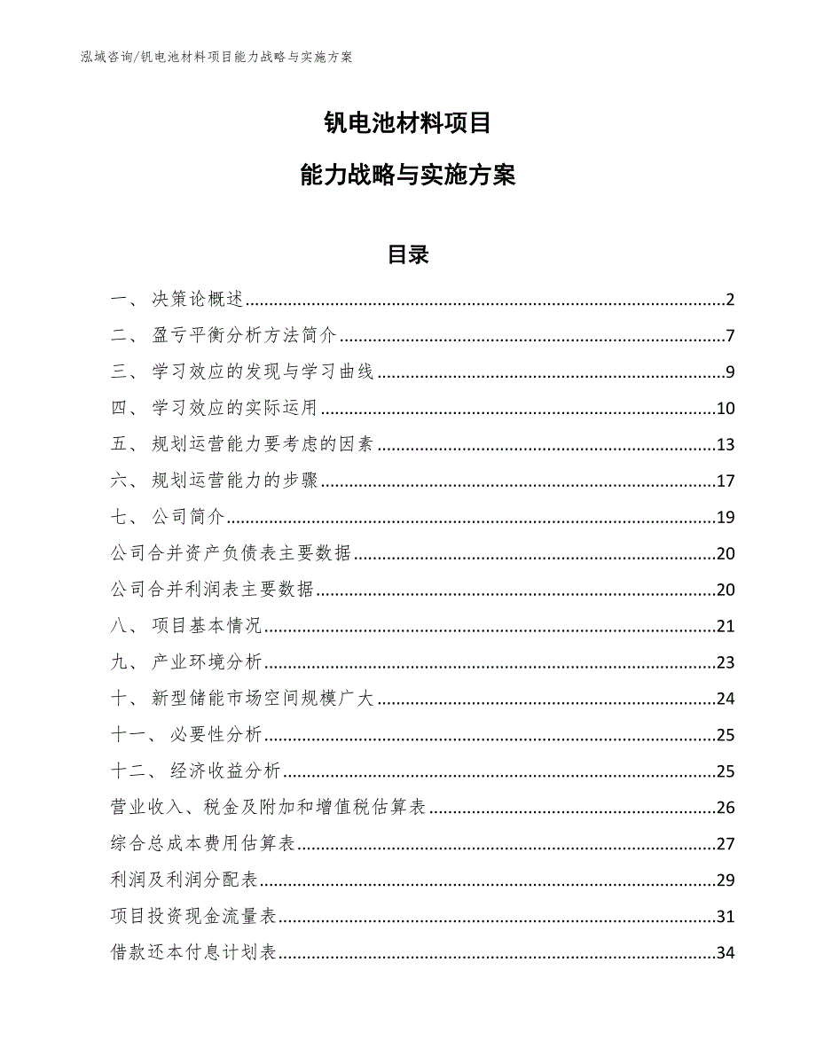 钒电池材料项目能力战略与实施方案_第1页