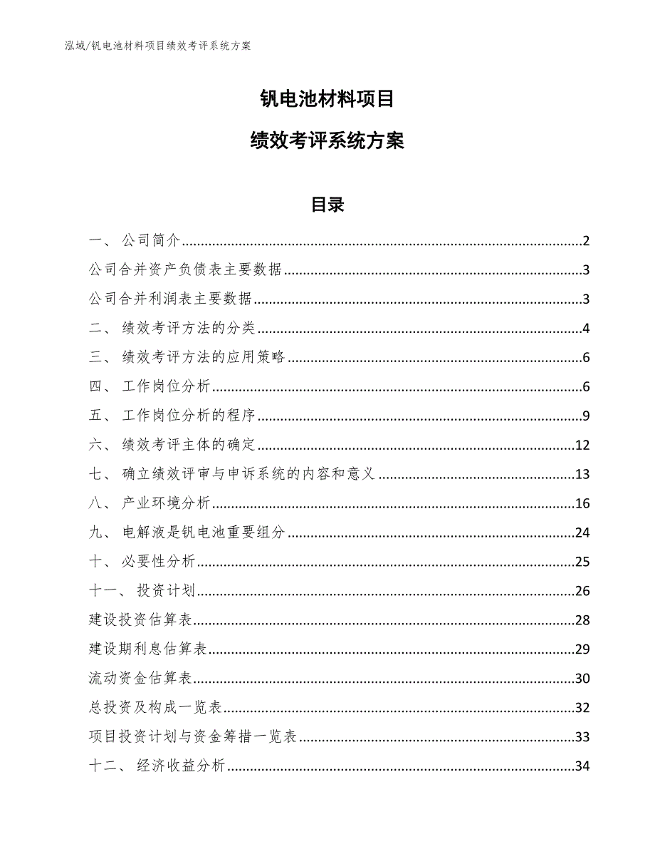 钒电池材料项目绩效考评系统方案_范文_第1页