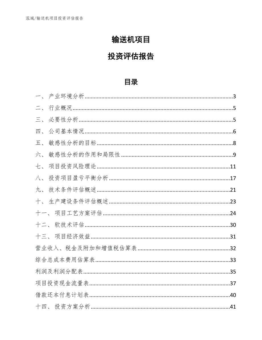 输送机项目投资评估报告_第1页