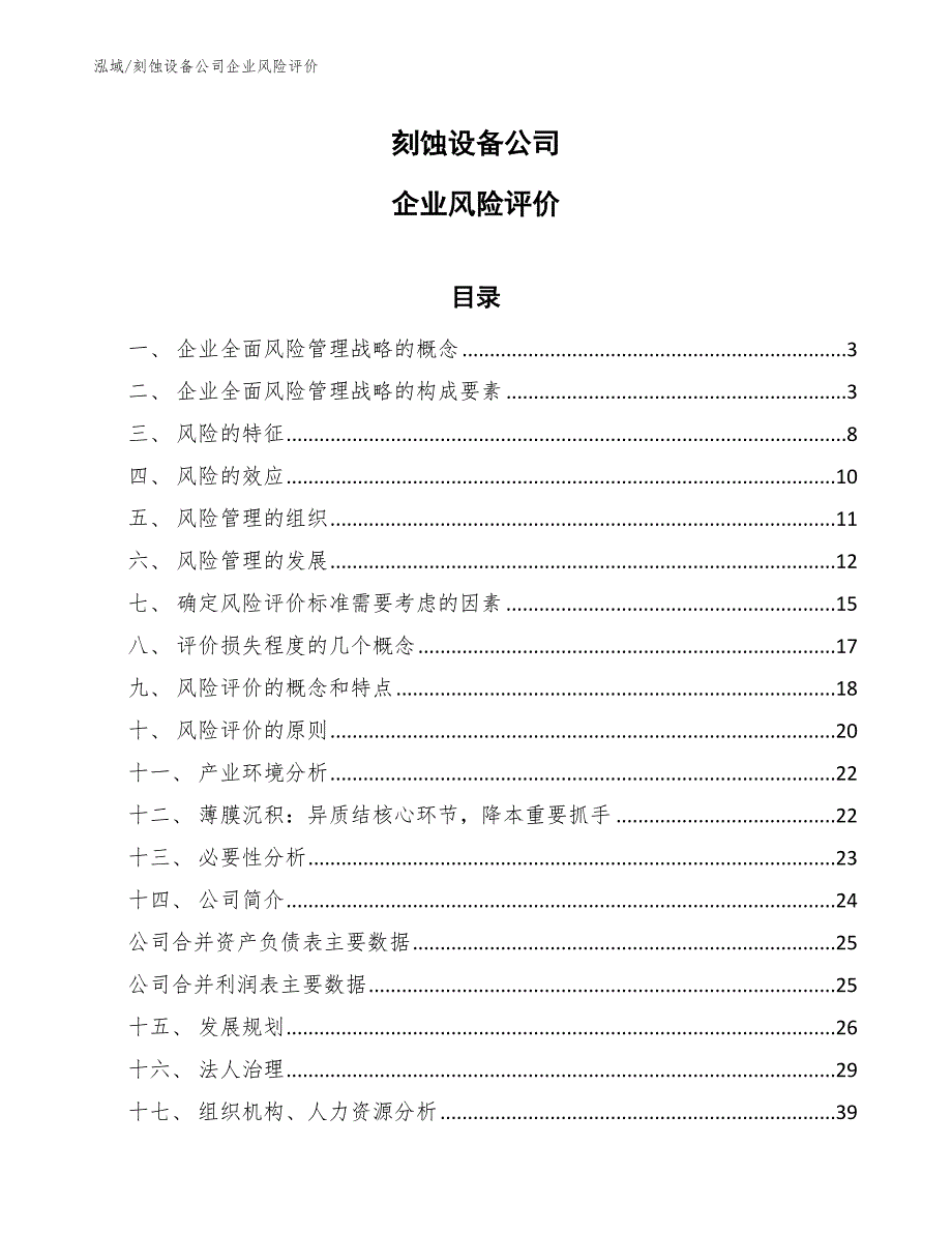 刻蚀设备公司企业风险评价方案（参考）_第1页