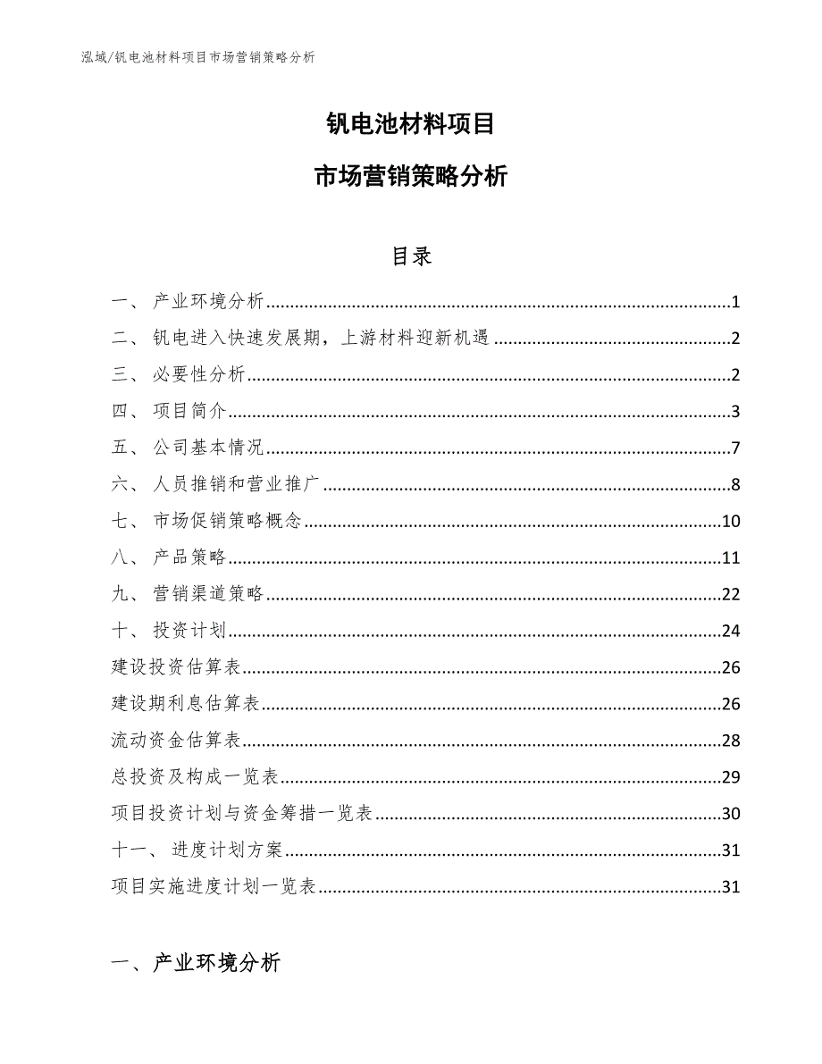 钒电池材料项目市场营销策略分析【参考】_第1页