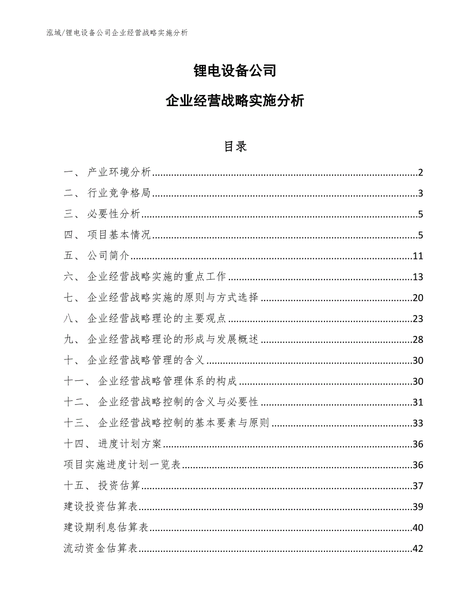 锂电设备公司企业经营战略实施分析【范文】_第1页