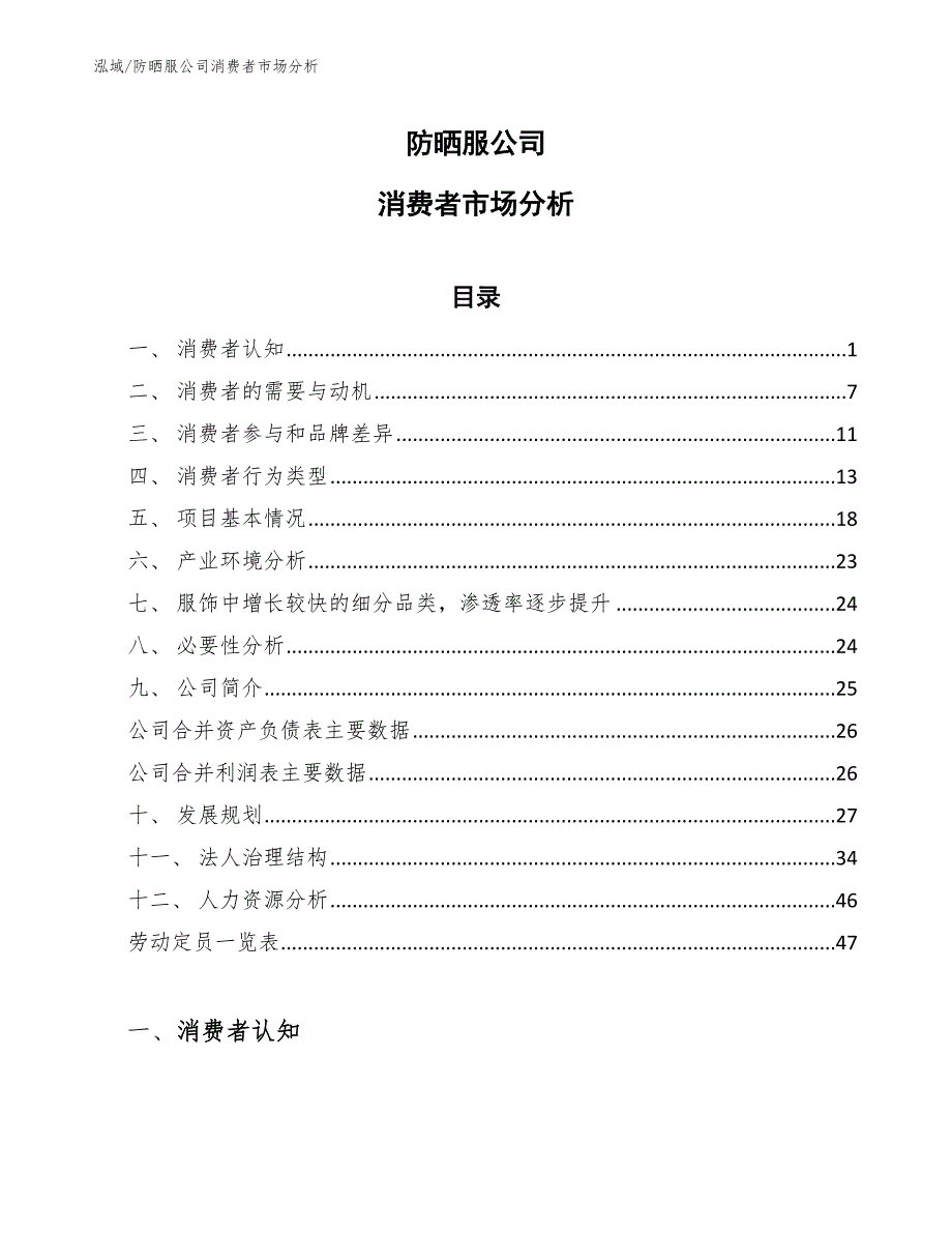 防晒服公司消费者市场分析【范文】_第1页