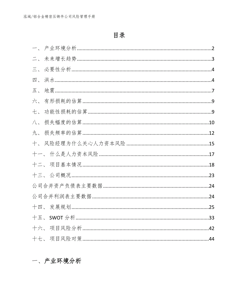 铝合金精密压铸件公司风险管理手册（参考）_第2页