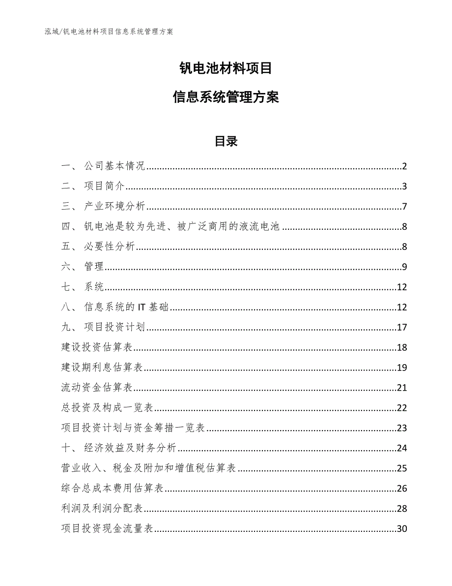 钒电池材料项目信息系统管理方案【范文】_第1页