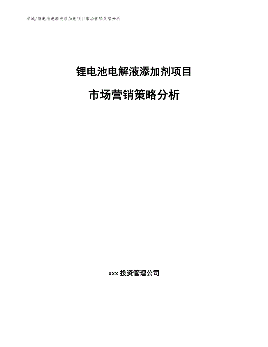 锂电池电解液添加剂项目市场营销策略分析（范文）_第1页