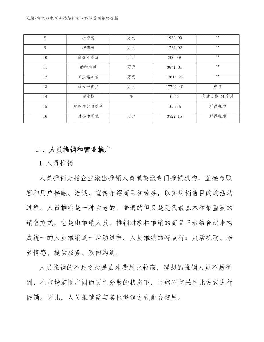 锂电池电解液添加剂项目市场营销策略分析（范文）_第5页