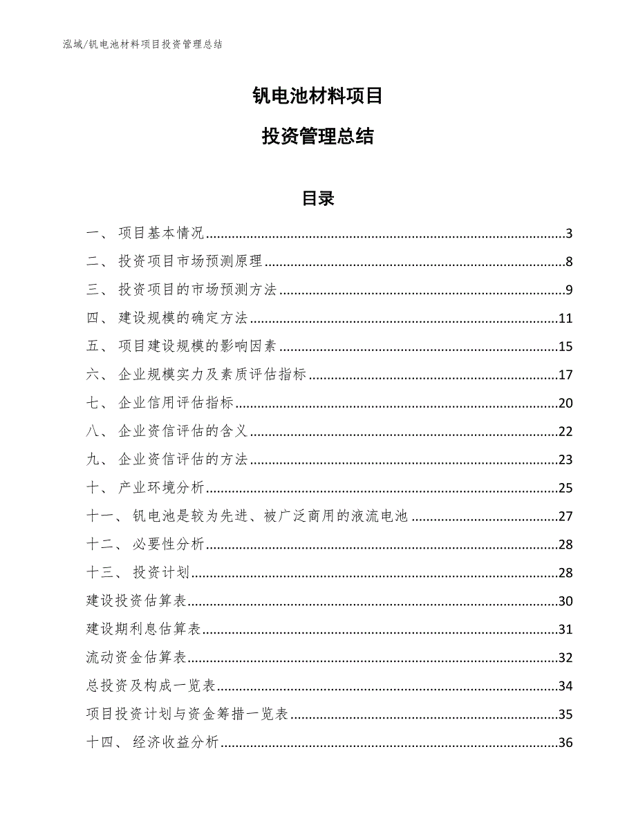 钒电池材料项目投资管理总结_参考_第1页