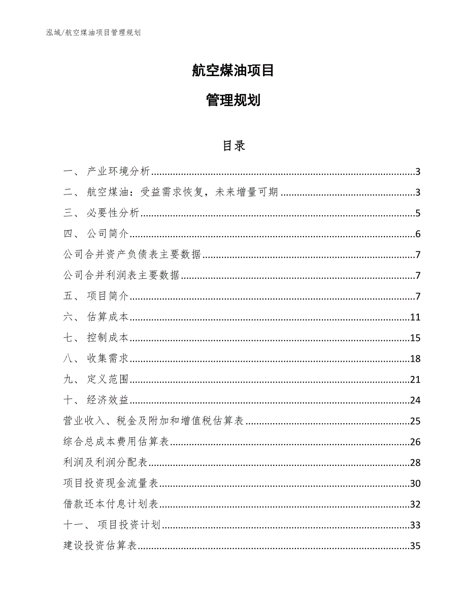 航空煤油项目管理规划（参考）_第1页