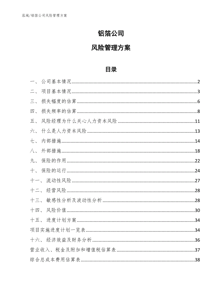 铝箔公司风险管理方案_第1页