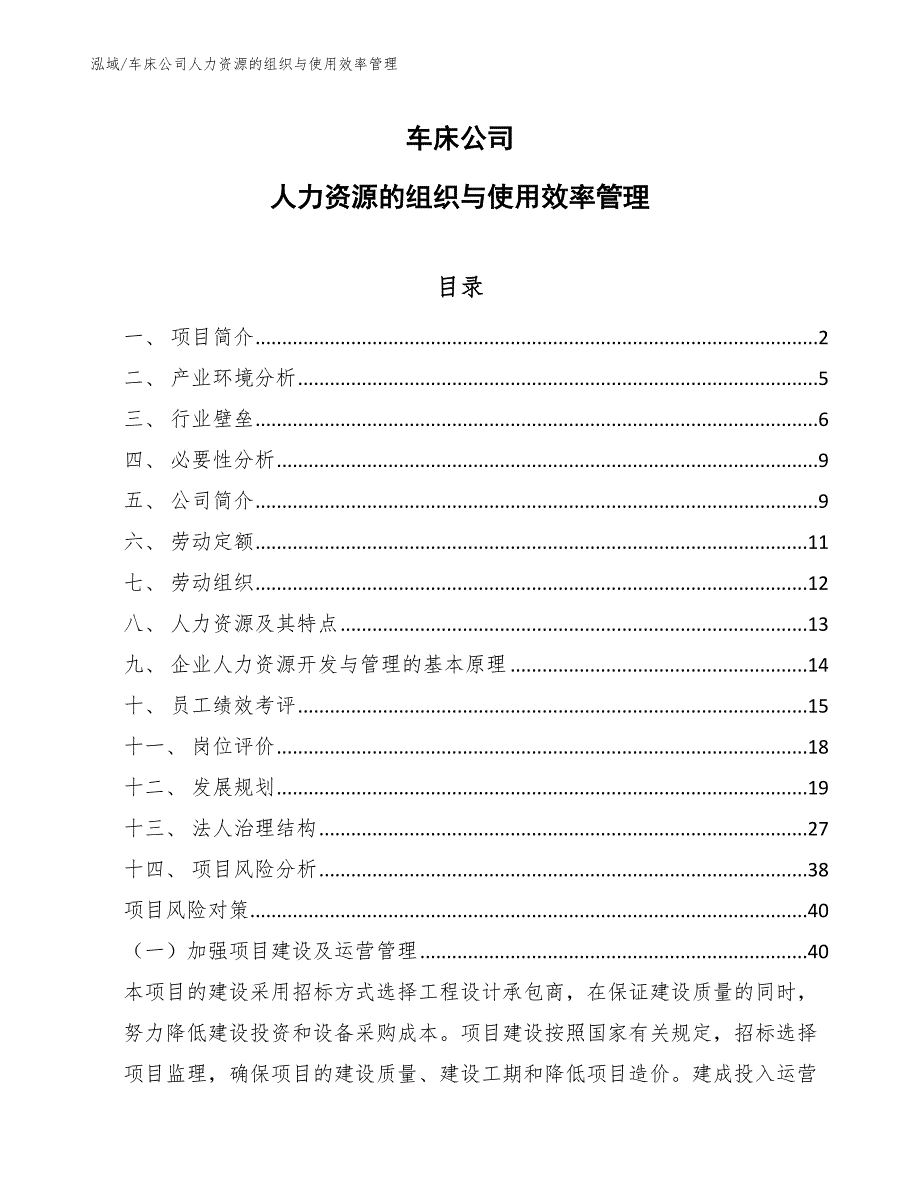 车床公司人力资源的组织与使用效率管理_第1页