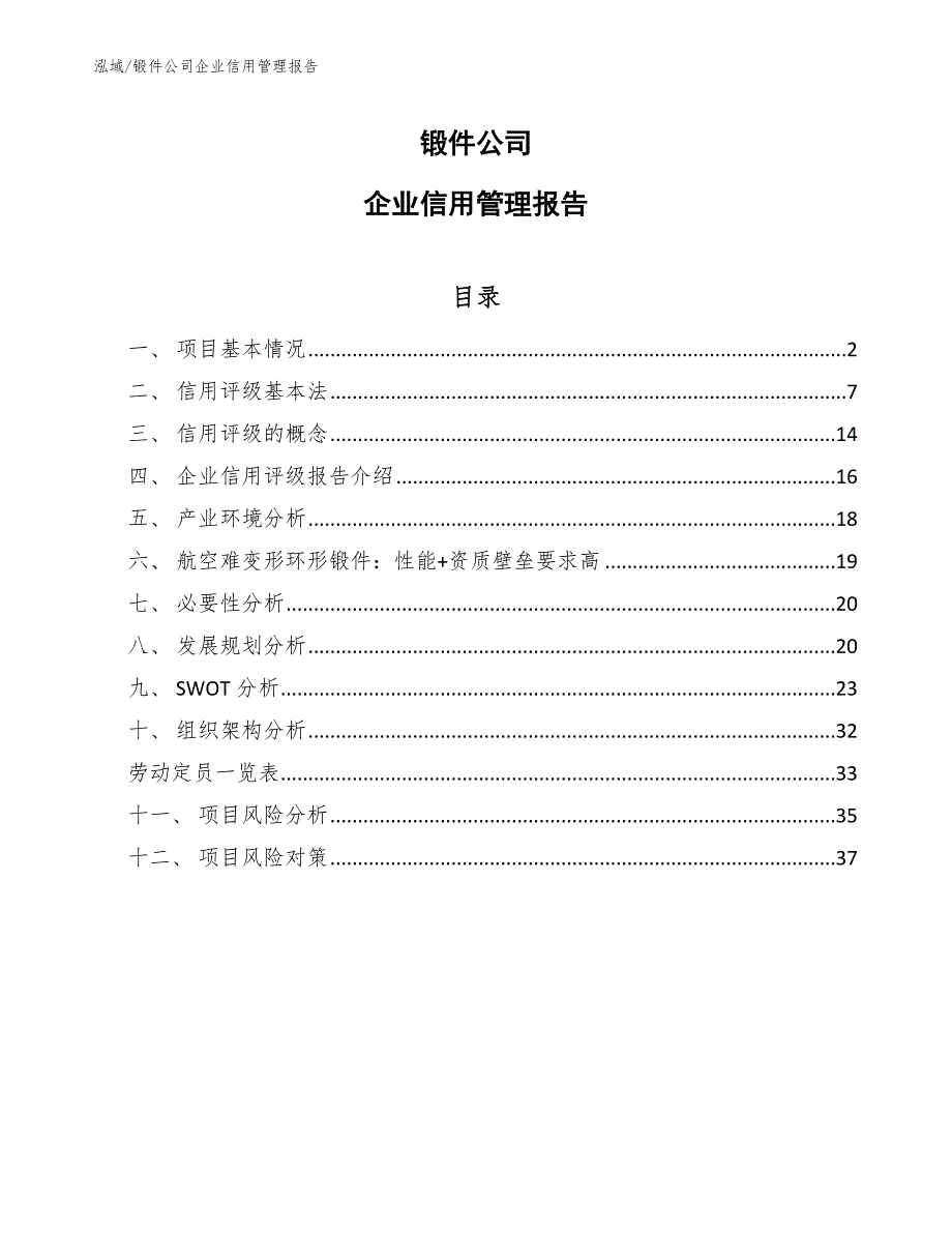 锻件公司企业信用管理报告（范文）_第1页