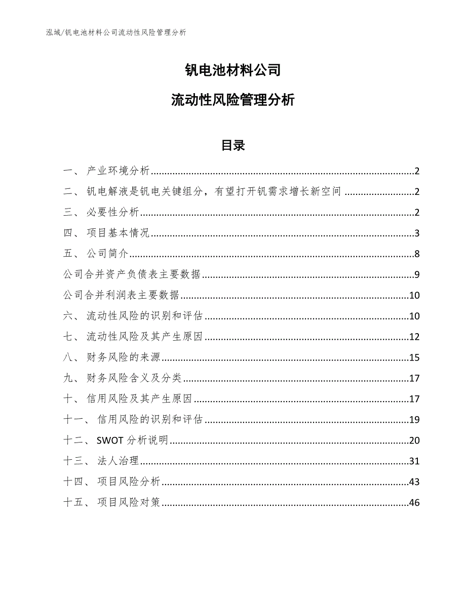 钒电池材料公司流动性风险管理分析_范文_第1页