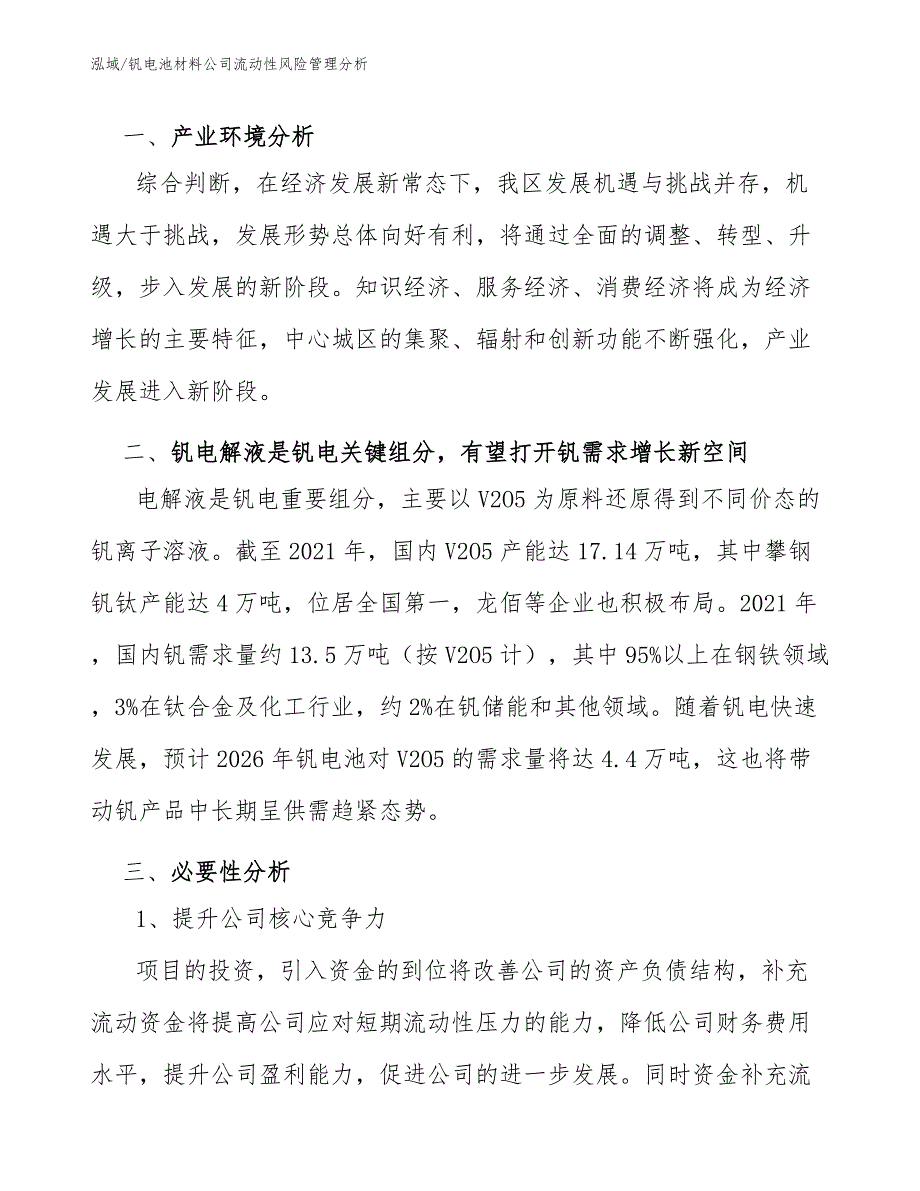 钒电池材料公司流动性风险管理分析_范文_第2页