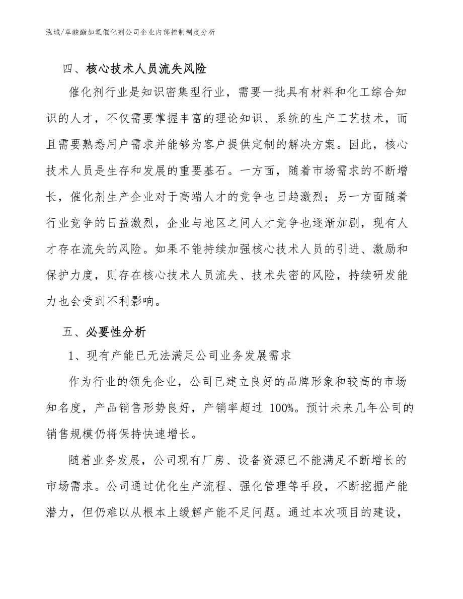 草酸酯加氢催化剂公司企业内部控制制度分析_第5页