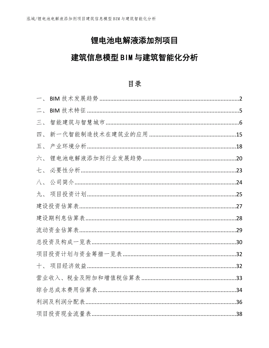 锂电池电解液添加剂项目建筑信息模型BIM与建筑智能化分析_第1页