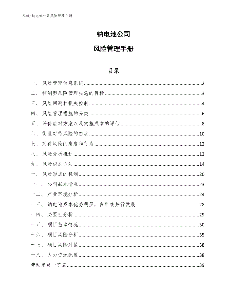 钠电池公司风险管理手册（范文）_第1页