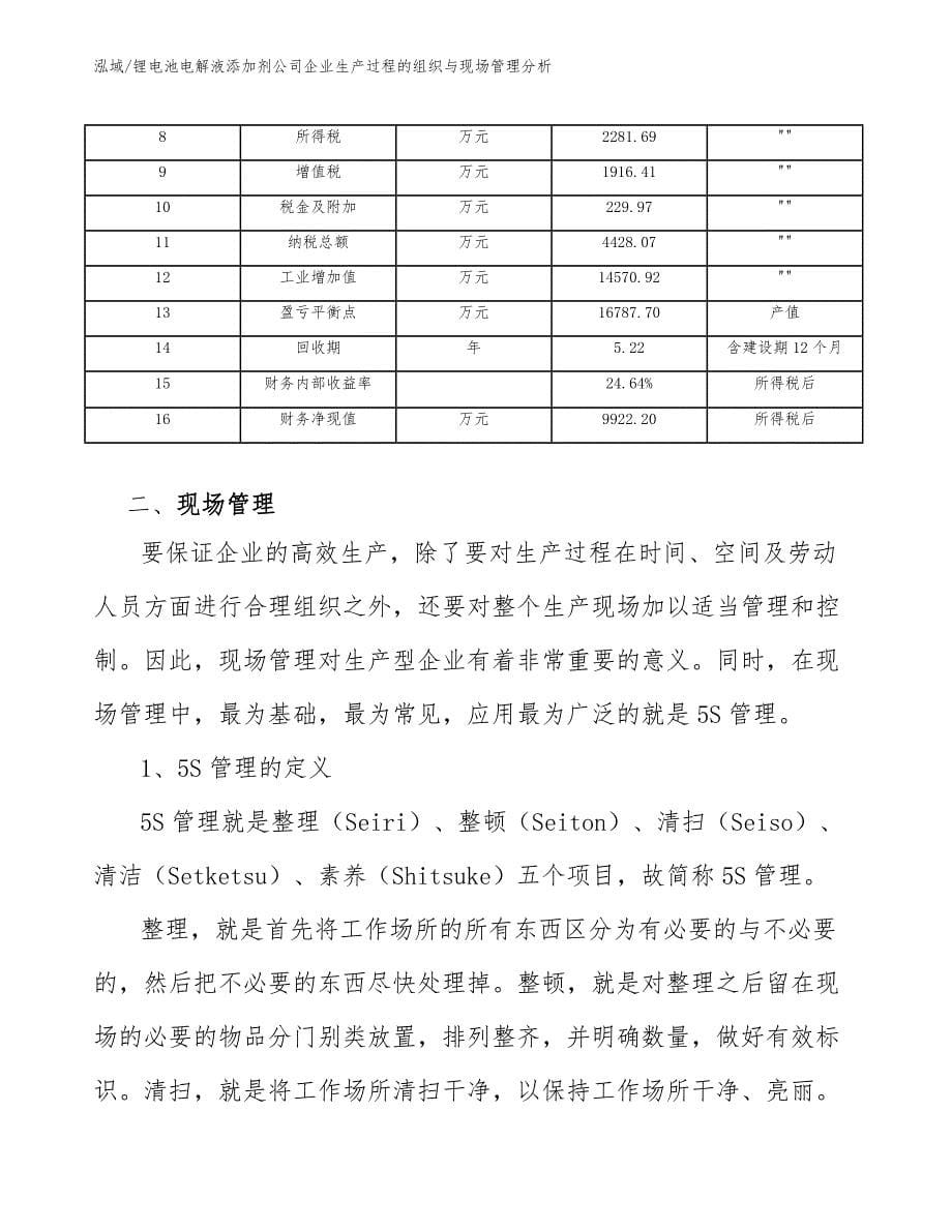 锂电池电解液添加剂公司企业生产过程的组织与现场管理分析_参考_第5页