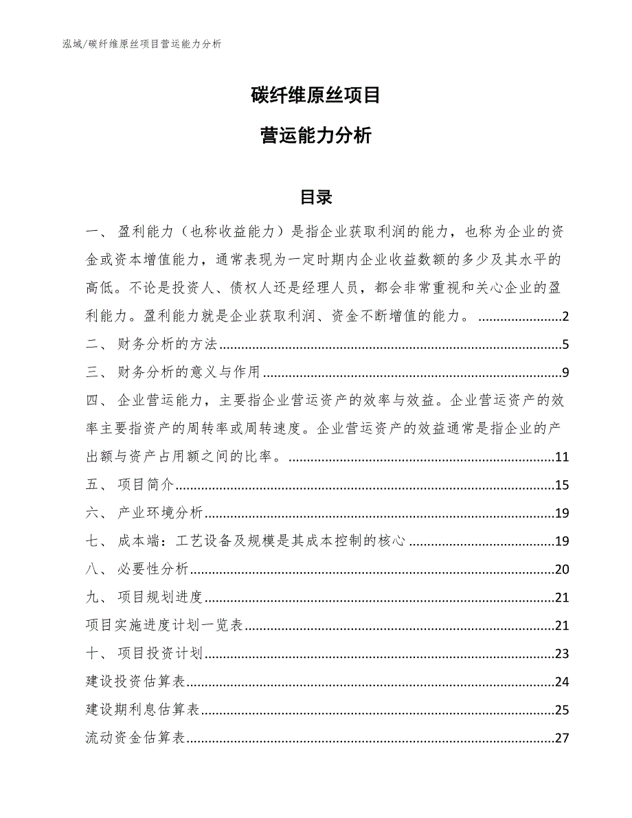 碳纤维原丝项目营运能力分析_第1页