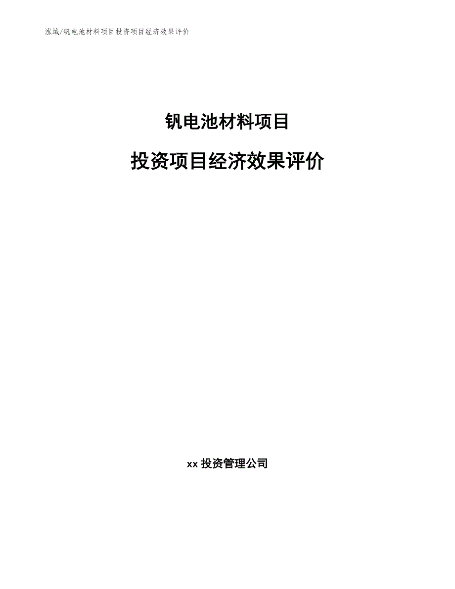 钒电池材料项目投资项目经济效果评价【参考】_第1页