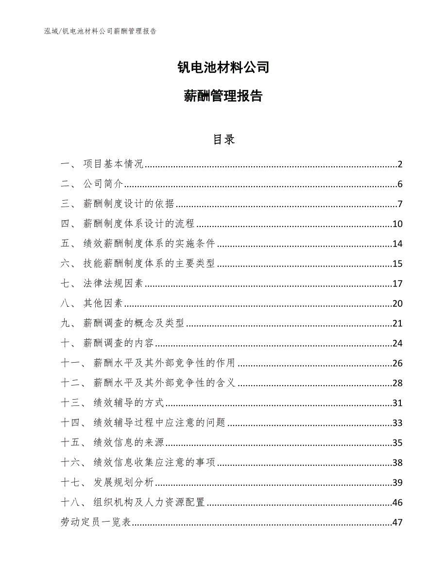 钒电池材料公司薪酬管理报告【范文】_第1页