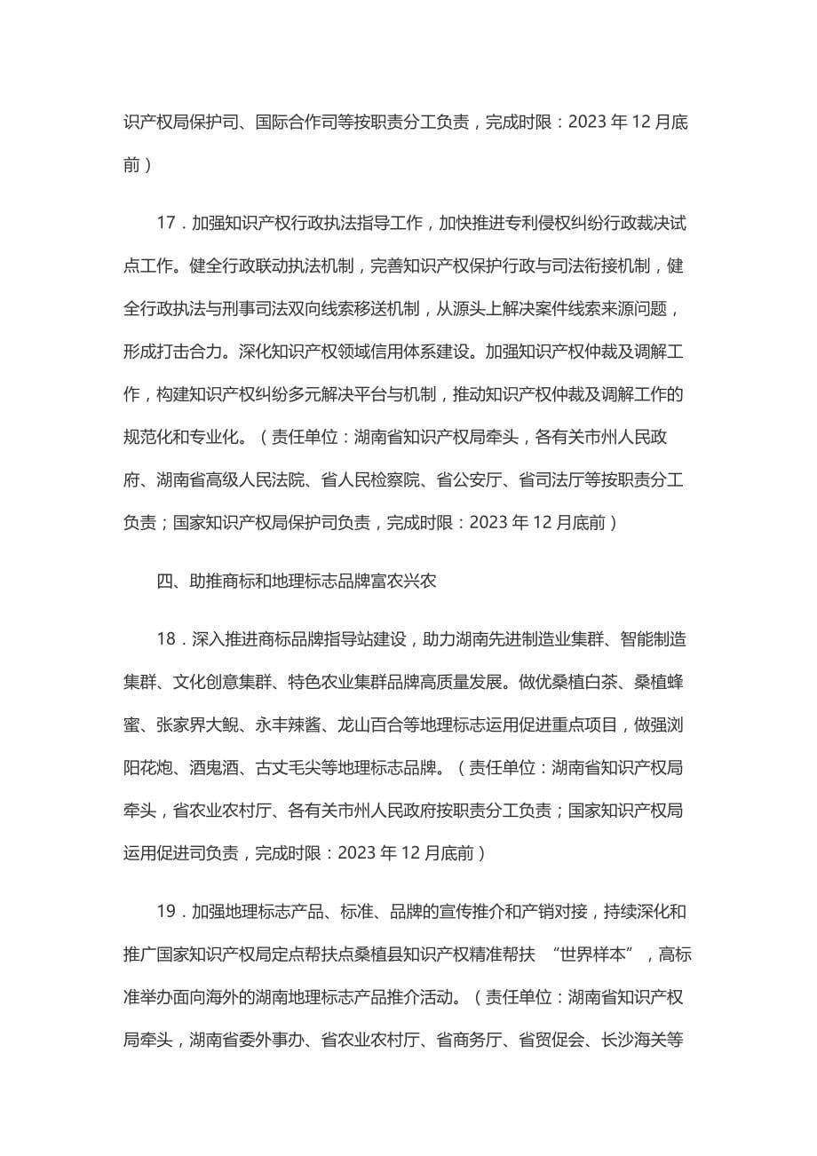 湖南省人民政府 国家知识产权局共建“三高四新”知识产权强省工作要点（2022-2023年）_第5页