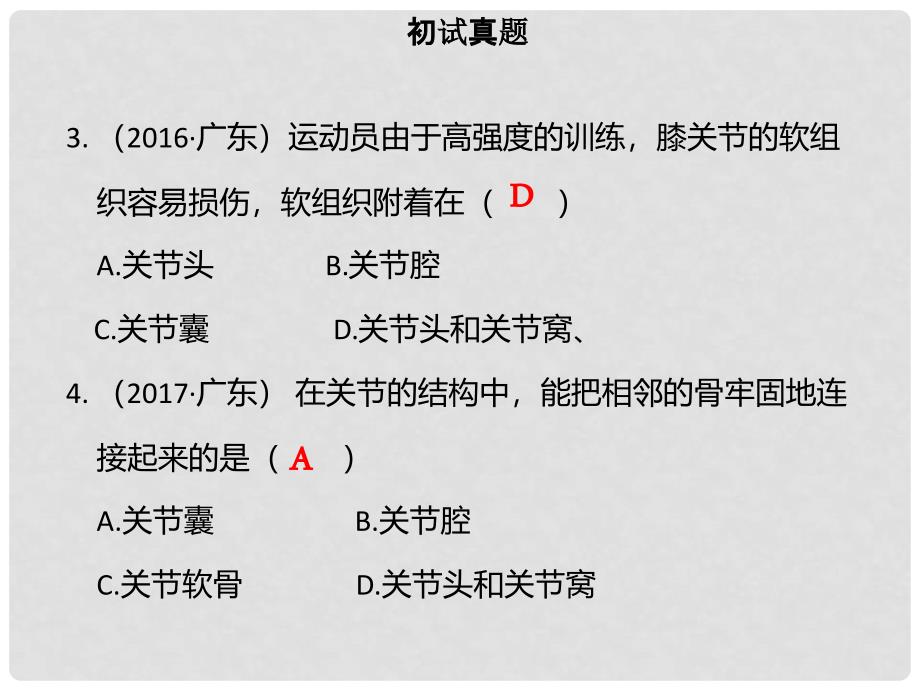 广东省中考生物 模块六 动物的运动和行为 第一课时 动物的运动课件_第4页