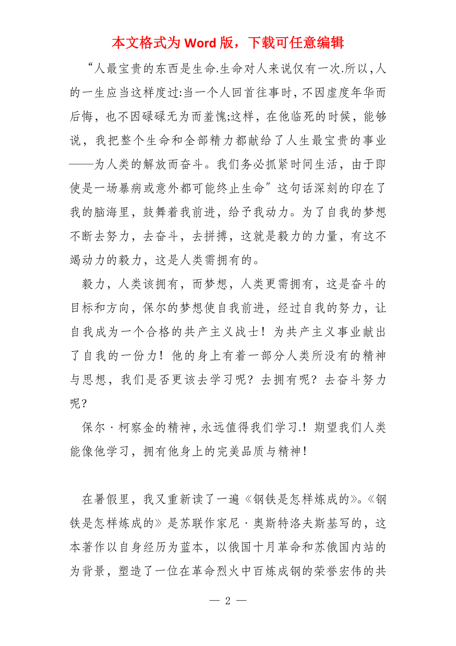 钢铁是怎样炼成读后感,35篇_第2页