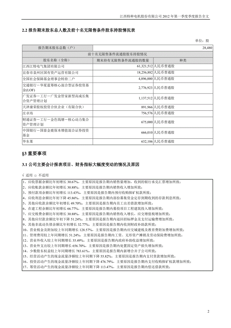 江特电机：第一季度报告全文_第2页