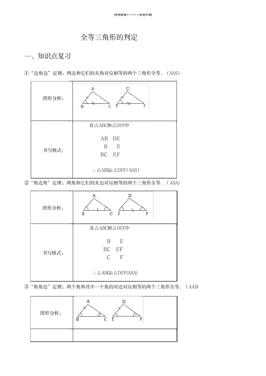 2023年全等三角形的判定常考典型例题及练习_第1页