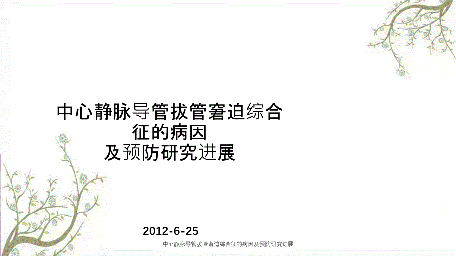 中心静脉导管拔管窘迫综合征的病因及预防研究进展课件_第1页