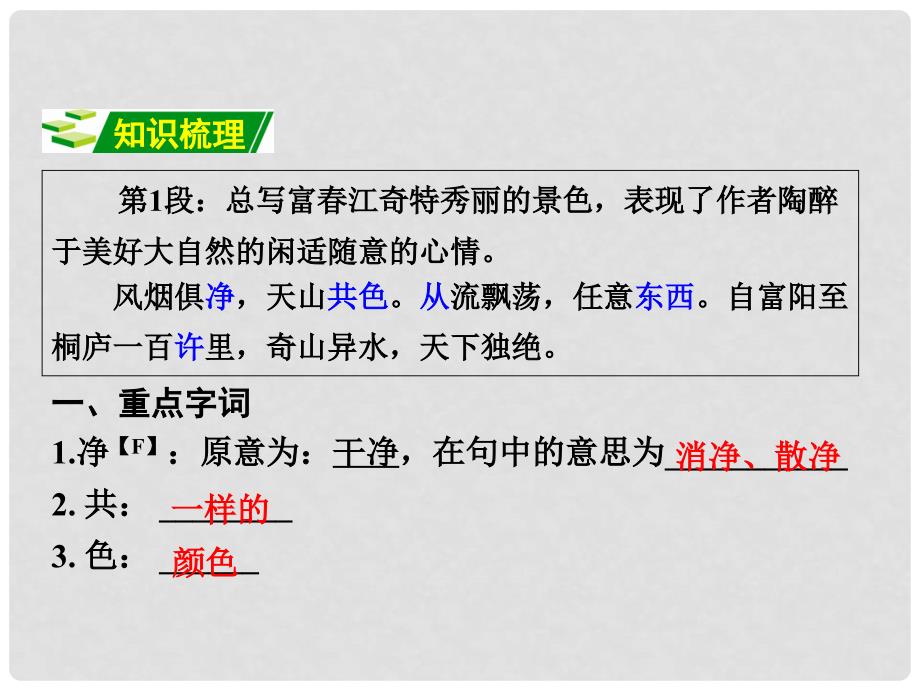 广西中考语文 第一部分 古诗文阅读 专题2 课内文言文阅读 第14篇 与朱元思书复习课件 新人教版_第3页