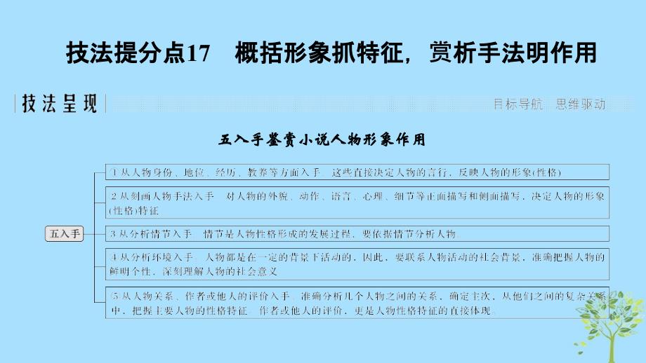 （浙江专用）2019高考语文二轮培优第二部分 现代文阅读 专题三 第二节 小说 技法提分点17 概括形象抓特征赏析手法明作用课件_第1页