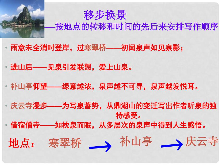 江苏省如皋市九年级语文上册 1《鼎湖山听泉》课件 苏教版_第4页