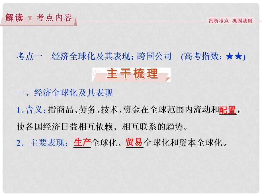 优化方案高考政治总复习 第四单元 第十一课 经济全球化与对外开放课件（必修1）_第3页