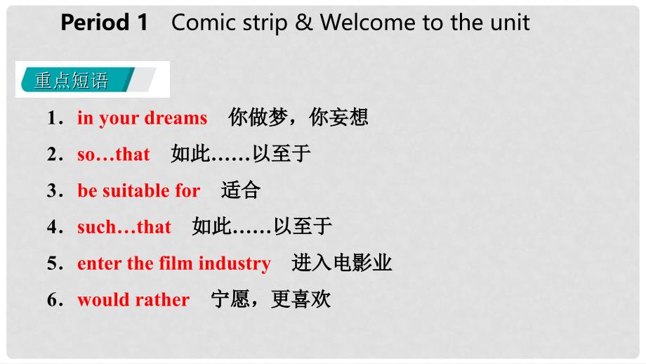 九年级英语上册 Unit 7 Films Period 1 Comic strip &amp; Welcome to the unit导学课件2 （新版）牛津版_第4页