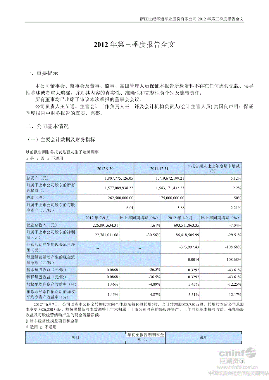 世纪华通：第三季度报告全文_第1页