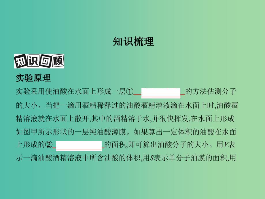 高考物理一轮复习第十四章热学第3讲实验用油膜法估测分子的大形件.ppt_第2页