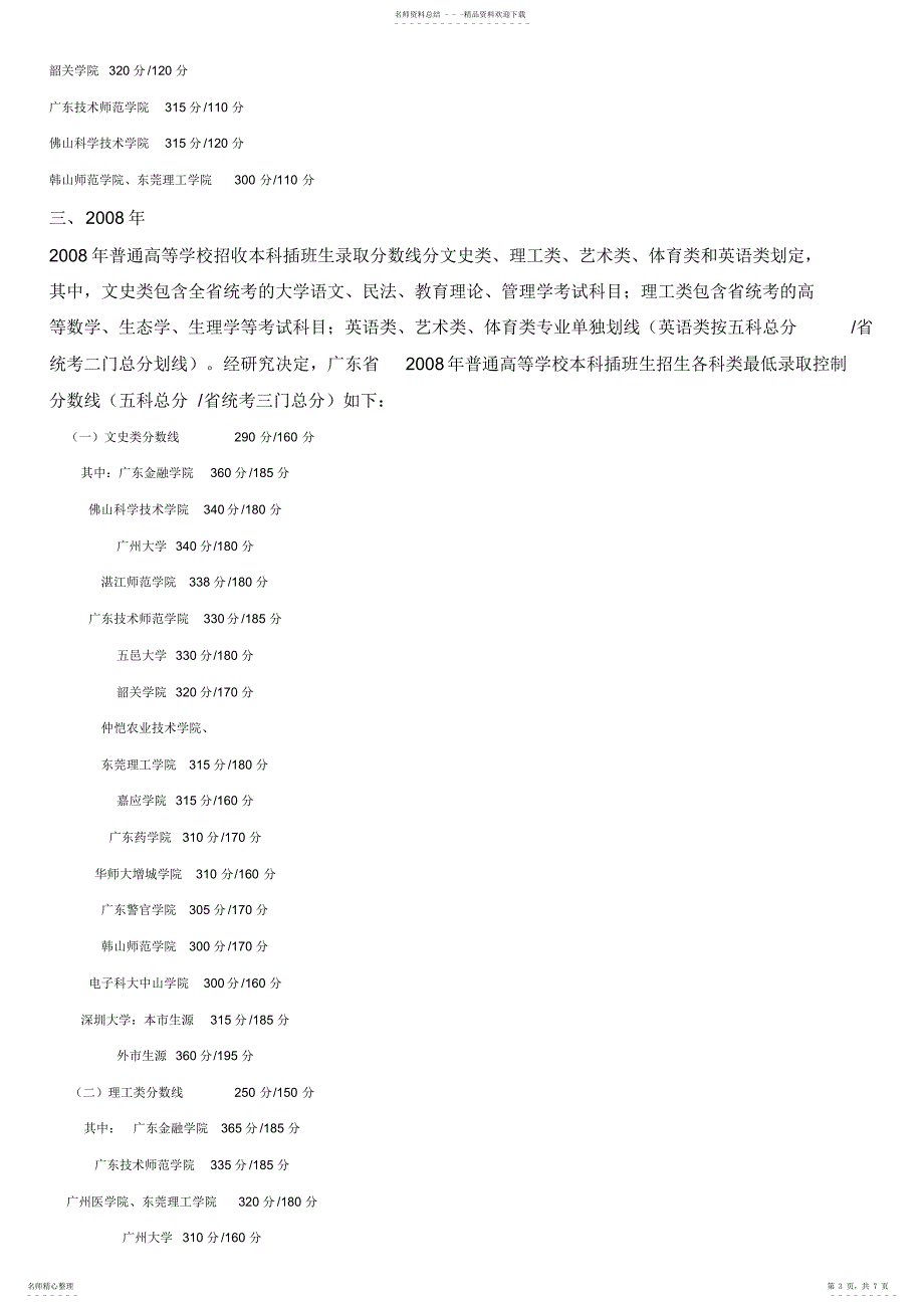 2022年2022年广东省专插本考试历年最低分数线_第3页